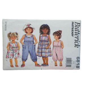 Butterick 6818 Fast‎ & Easy Pattern Children Girls Dress Jumpsuit Sewing Pattern